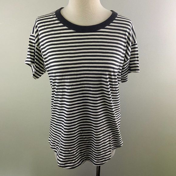 NWT MADEWELL Grey Ivory Striped Crew Neck Organic Cotton Tee‎ (S) - Picture 3 of 9